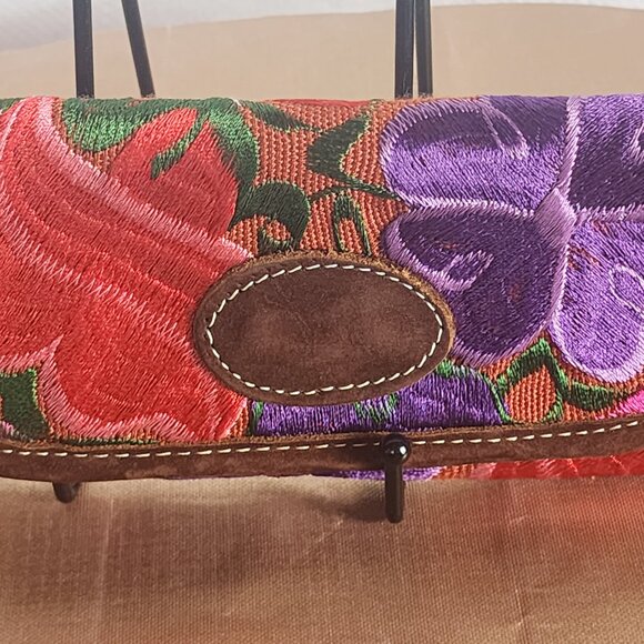 JL Brand Mexican Floral Design Embroidered Leather Snap Shut Wallet / Clutch RGL - Picture 8 of 16